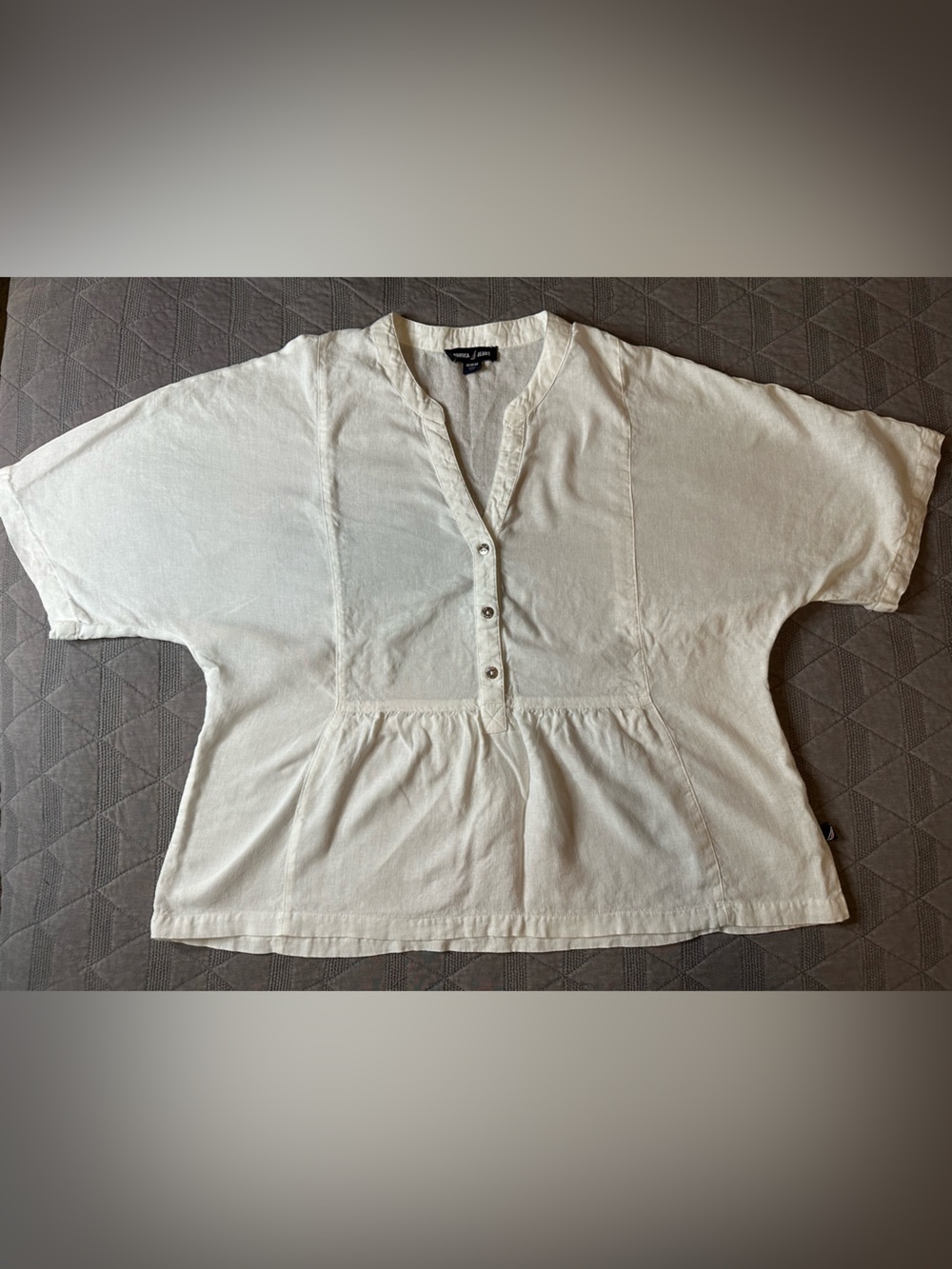 Nautica White Dolman Lightweight Linen Blend Button-Front Top Blouse Medium